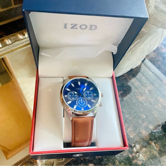 *NEW* Mens IZOD® Blue Dial Watch w/Brown Band - Picture 11 of 11